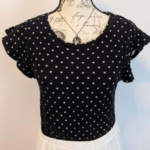 Black and White Heart Polkadot Women's Top